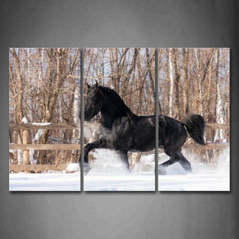 Black Horse Is Running On Snowfield Wall Art Painting Pictures Print On Canvas Animal The Picture For Home Modern Decoration 