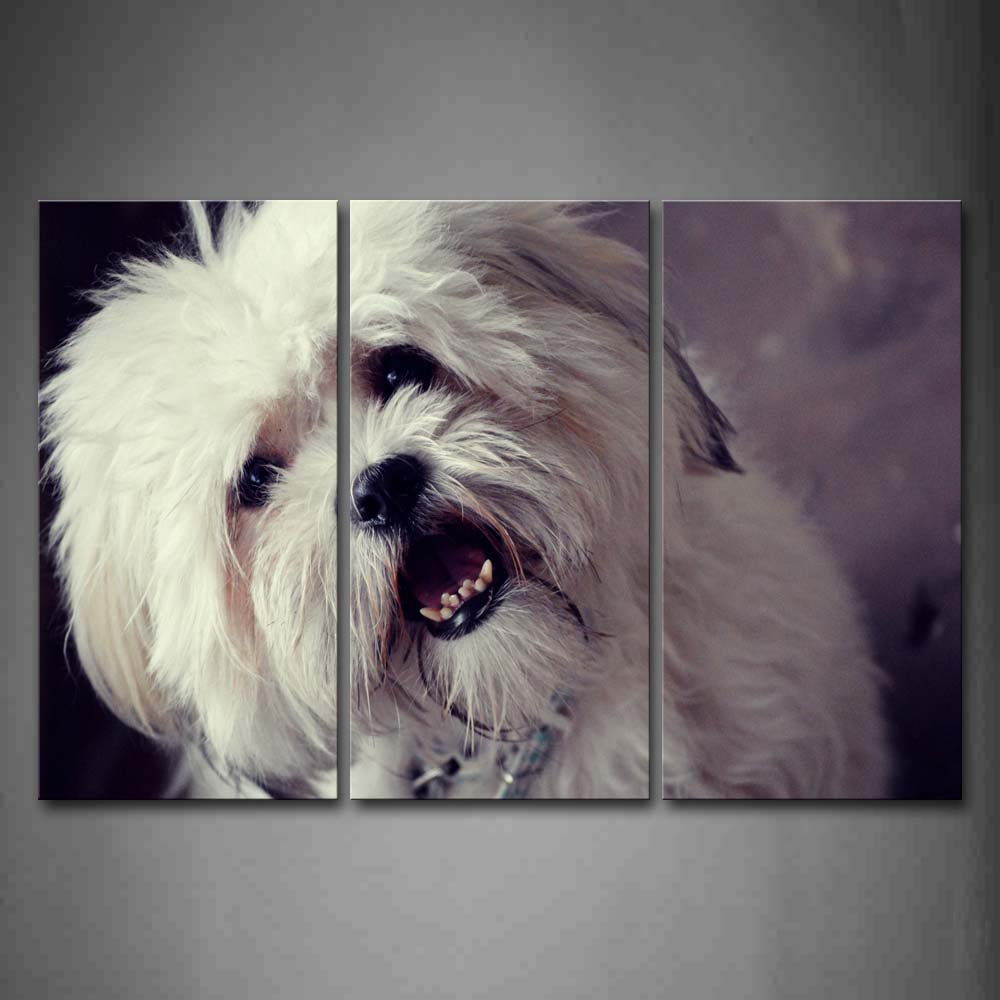 White Dog Open Mouth Wall Art Painting Pictures Print On Canvas Animal The Picture For Home Modern Decoration 