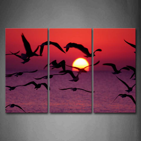 Red Group Of Bird Flyingover Sea At Sunset Wall Art Painting The Picture Print On Canvas Animal Pictures For Home Decor Decoration Gift 