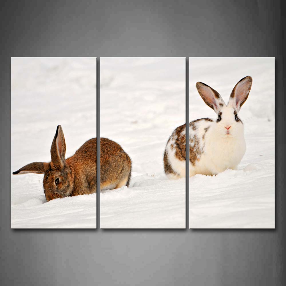 Two Brown Rabbit Sit On Snowfield Wall Art Painting The Picture Print On Canvas Animal Pictures For Home Decor Decoration Gift 