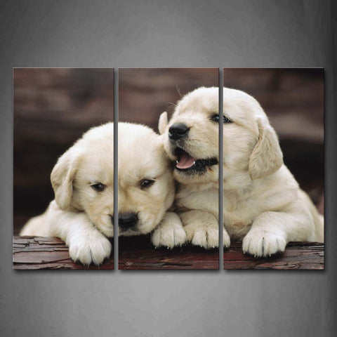 Two Golden Retrievers Bend Over A Wood Wall Art Painting The Picture Print On Canvas Animal Pictures For Home Decor Decoration Gift 