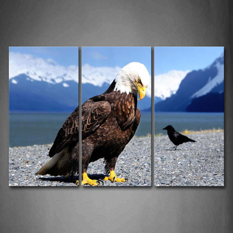 Black Bird And Eagle On Lakeside Snow Mountain Wall Art Painting The Picture Print On Canvas Animal Pictures For Home Decor Decoration Gift 