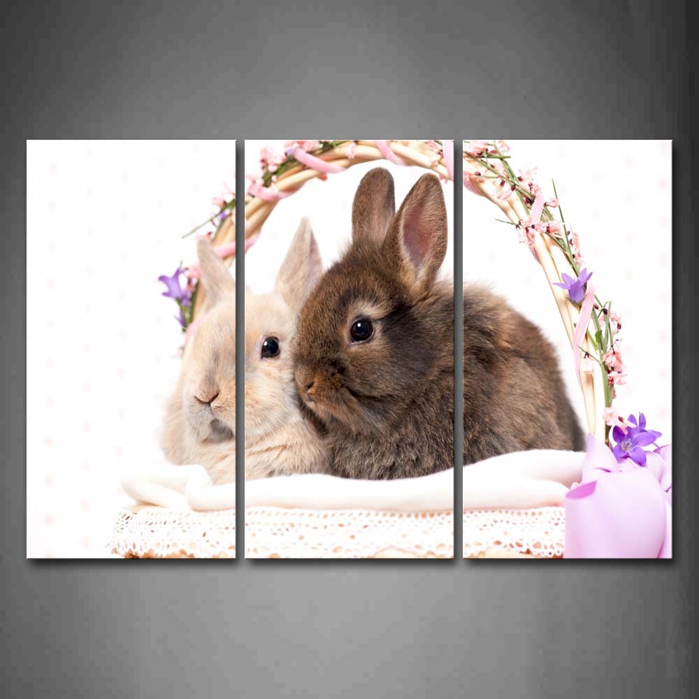 Two Rabbit In Beautiful Basket Wall Art Painting Pictures Print On Canvas Animal The Picture For Home Modern Decoration 