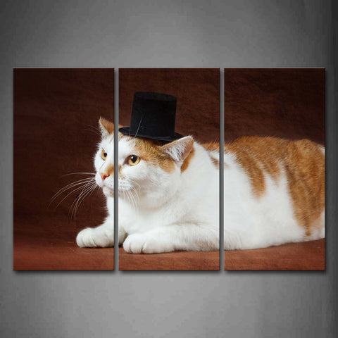 White And Yellow Cat Wear A Cap And Bend Over On Land Wall Art Painting The Picture Print On Canvas Animal Pictures For Home Decor Decoration Gift 