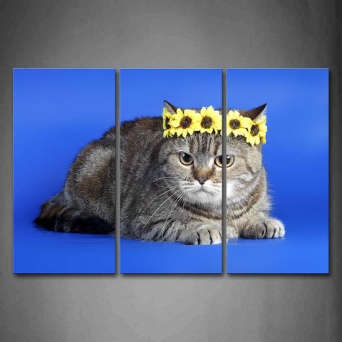 Gray Cat Wear A Golden Hat Blue Background Wall Art Painting The Picture Print On Canvas Animal Pictures For Home Decor Decoration Gift 