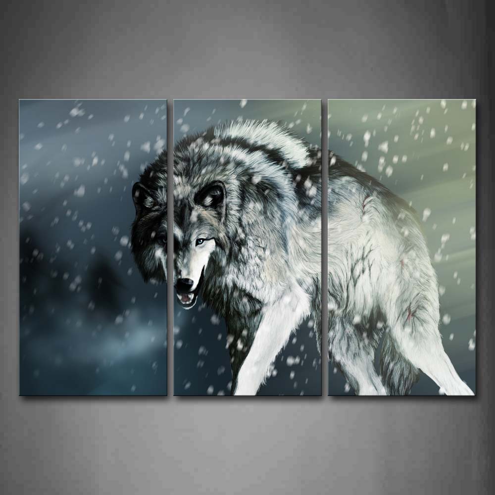 Artistic Wolf Snowing Wall Art Painting Pictures Print On Canvas Animal The Picture For Home Modern Decoration 