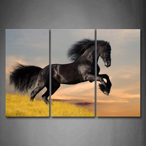 Horse Jump Over Yellow Grass Wall Art Painting Pictures Print On Canvas Animal The Picture For Home Modern Decoration 