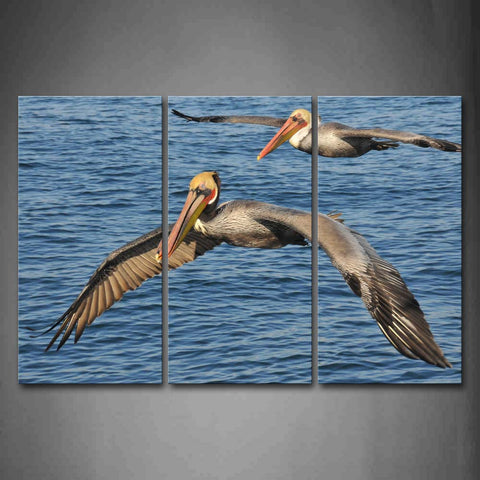 Two Pelicans Fly Over Blue Sea Wall Art Painting Pictures Print On Canvas Animal The Picture For Home Modern Decoration 