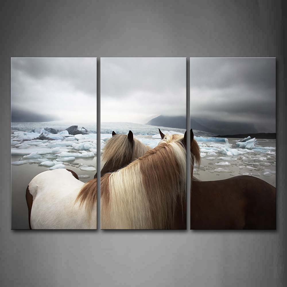 Two Horses Stand On Beach Ice Hill Wall Art Painting The Picture Print On Canvas Animal Pictures For Home Decor Decoration Gift 