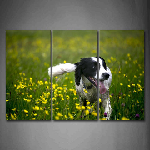 White And Black Dog Play In Yellow Anthemy Wall Art Painting The Picture Print On Canvas Animal Pictures For Home Decor Decoration Gift 