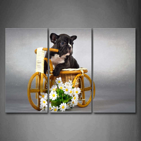 Black And White Puppy In Basket Flower Wall Art Painting Pictures Print On Canvas Animal The Picture For Home Modern Decoration 