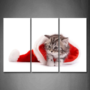 Cute Cat In Red Christmas Hat Wall Art Painting The Picture Print On Canvas Animal Pictures For Home Decor Decoration Gift 