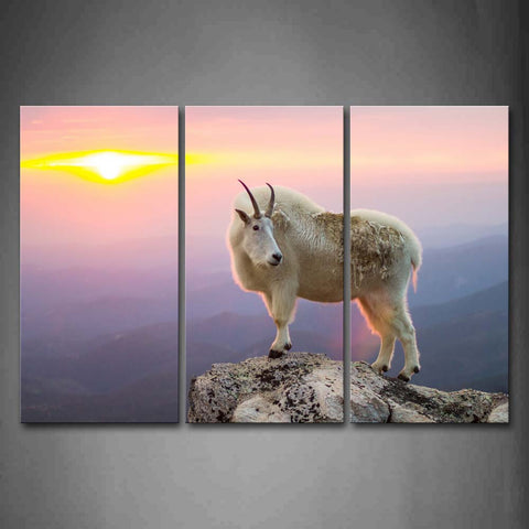 White Goat Stand On Peak At Dusk Wall Art Painting Pictures Print On Canvas Animal The Picture For Home Modern Decoration 