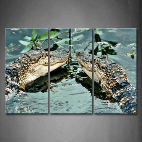 Two Crocodiles Swimming On Water Wall Art Painting The Picture Print On Canvas Animal Pictures For Home Decor Decoration Gift 