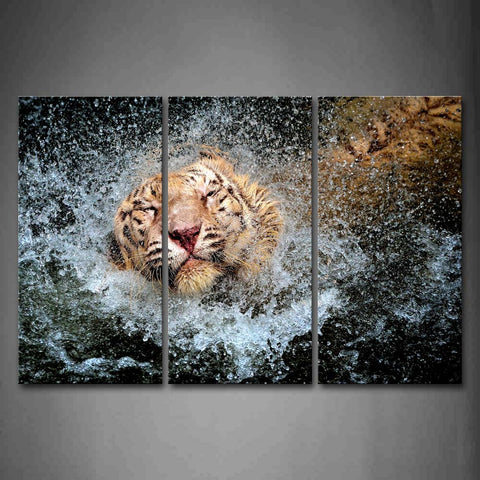 White Tiger In Water And Throw Away Water Wall Art Painting Pictures Print On Canvas Animal The Picture For Home Modern Decoration 