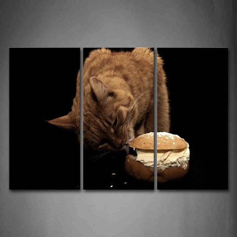 Cat Is Eating Food In Black Background Wall Art Painting The Picture Print On Canvas Animal Pictures For Home Decor Decoration Gift 