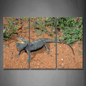 Bearded Dragon Stop On Mud Land Flower  Wall Art Painting Pictures Print On Canvas Animal The Picture For Home Modern Decoration 