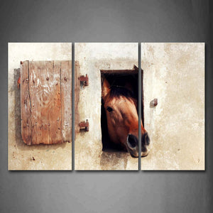 Horse In Stable Only Reveal A Head Wall Art Painting Pictures Print On Canvas Animal The Picture For Home Modern Decoration 