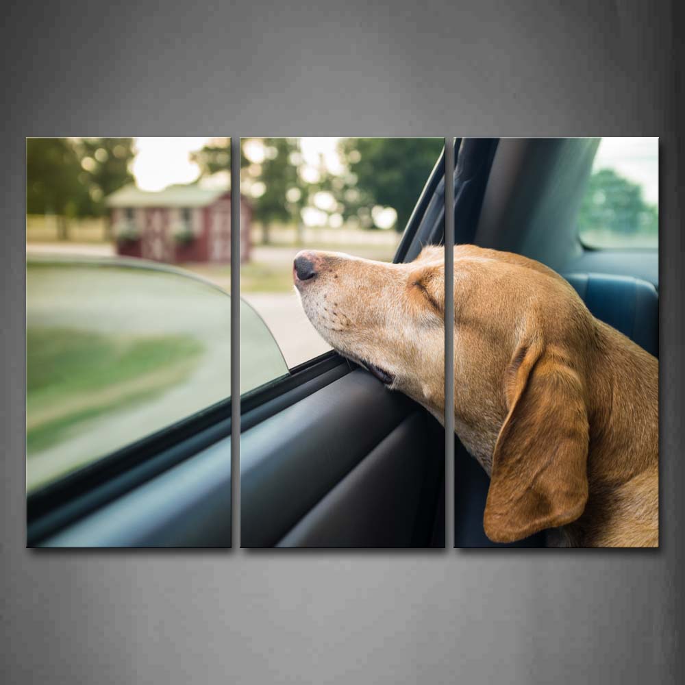 Yellow Dog Have Rest In Car Wall Art Painting The Picture Print On Canvas Animal Pictures For Home Decor Decoration Gift 