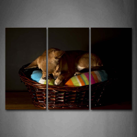 Yellow Dog Sleep On Blanket In Basket Wall Art Painting Pictures Print On Canvas Animal The Picture For Home Modern Decoration 