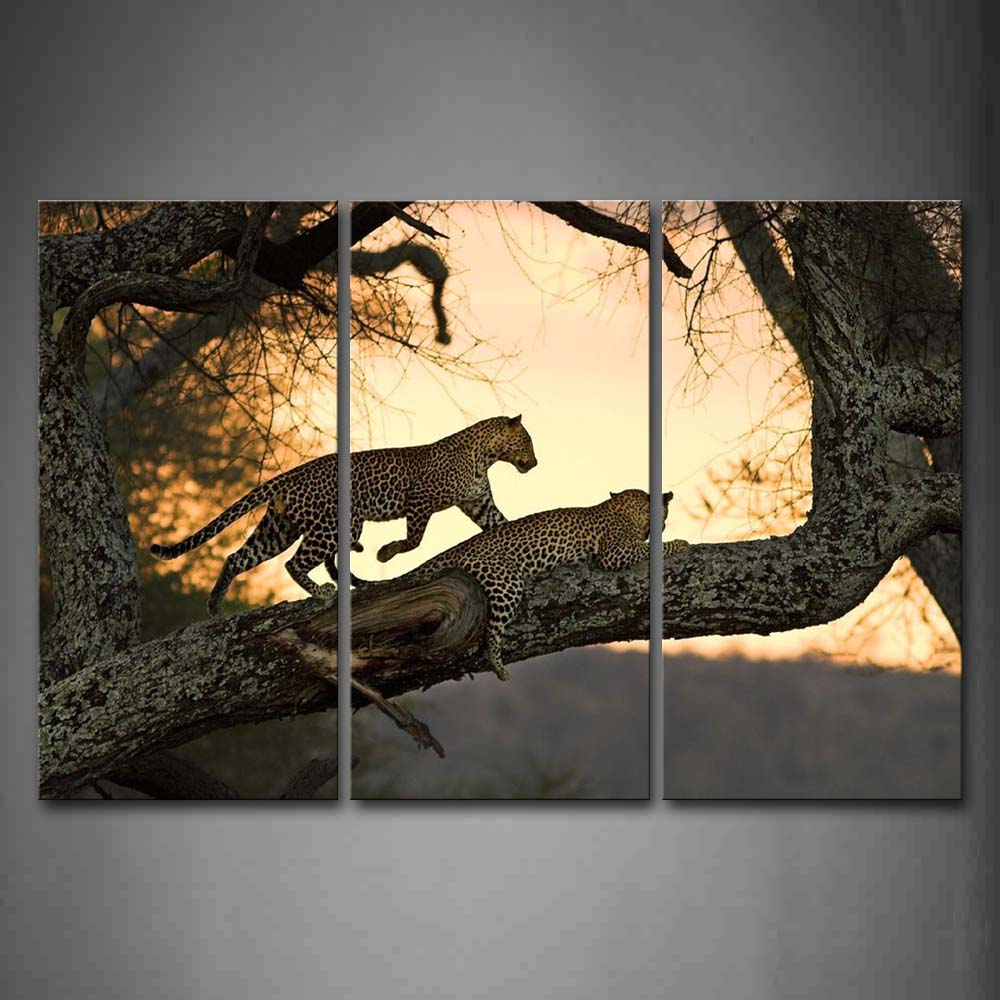 Two Leopard In Big Tree Wall Art Painting The Picture Print On Canvas Animal Pictures For Home Decor Decoration Gift 