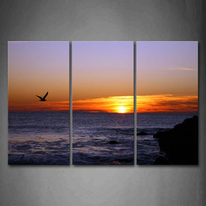 Seagull Fly Over Sea At Sunset Beach Wall Art Painting Pictures Print On Canvas Seascape The Picture For Home Modern Decoration 