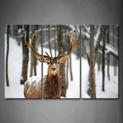 Deer Stand On Snowfield Trees Snow Wall Art Painting The Picture Print On Canvas Animal Pictures For Home Decor Decoration Gift 