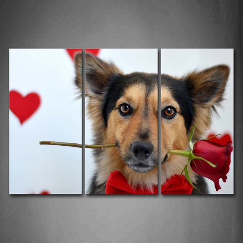 Dog Bite A Piece Of Rose Heat Wall Art Painting The Picture Print On Canvas Animal Pictures For Home Decor Decoration Gift 