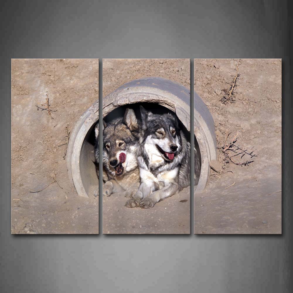 Two Wolfs In Pipe Mud Wall Art Painting The Picture Print On Canvas Animal Pictures For Home Decor Decoration Gift 