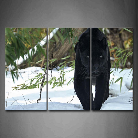 Black Panther Walk On Snowfield Green Leafs Wall Art Painting The Picture Print On Canvas Animal Pictures For Home Decor Decoration Gift 