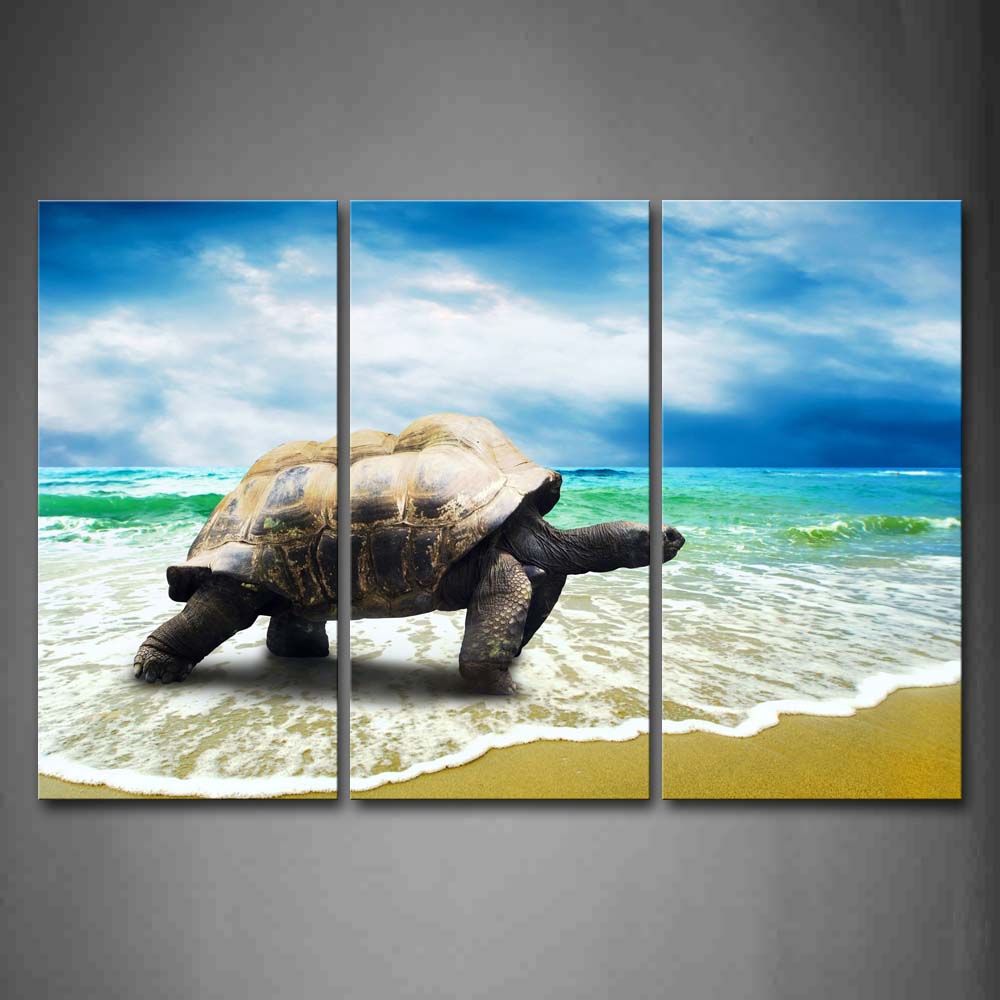 Turtle Crawl Along Beach Beautiful Wall Art Painting Pictures Print On Canvas Animal The Picture For Home Modern Decoration 