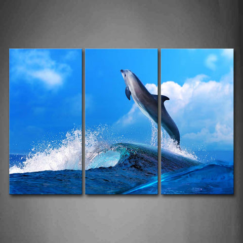 Dolphin Jump Over Blue Sea Blue Sky Wall Art Painting The Picture Print On Canvas Animal Pictures For Home Decor Decoration Gift 