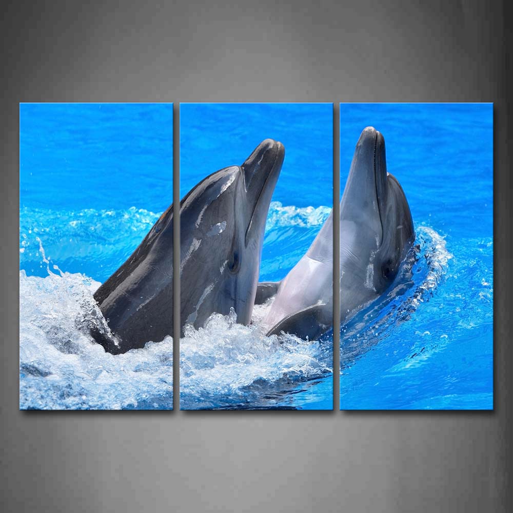 Two Dolphin Play In Blue Water Wall Art Painting Pictures Print On Canvas Animal The Picture For Home Modern Decoration 