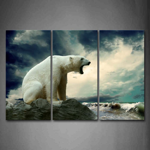 Polar Bear Stand On Rock Near Beach Wall Art Painting The Picture Print On Canvas Animal Pictures For Home Decor Decoration Gift 