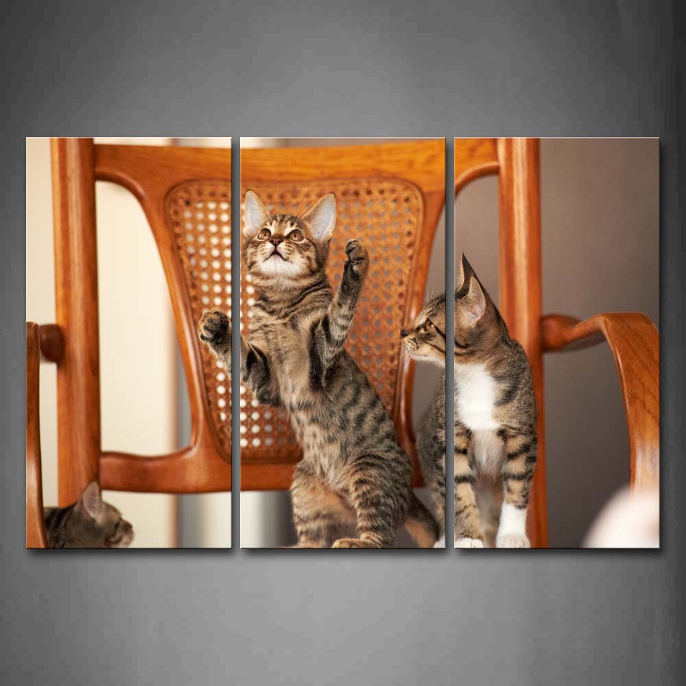 Three Cats Play On Yellow Chair Wall Art Painting The Picture Print On Canvas Animal Pictures For Home Decor Decoration Gift 