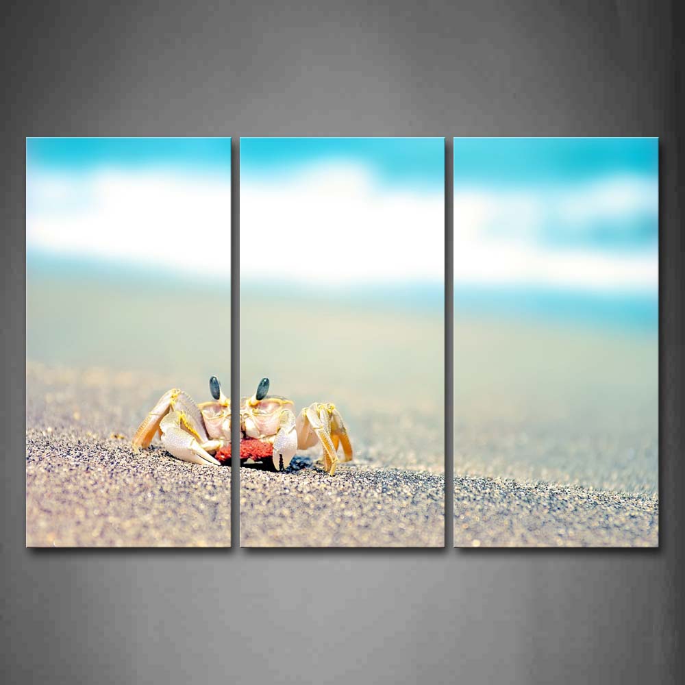 Yellow Crab Crawl On Sand Land Blue Sky Wall Art Painting The Picture Print On Canvas Animal Pictures For Home Decor Decoration Gift 