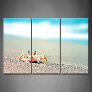 Yellow Crab Crawl On Sand Land Blue Sky Wall Art Painting The Picture Print On Canvas Animal Pictures For Home Decor Decoration Gift 