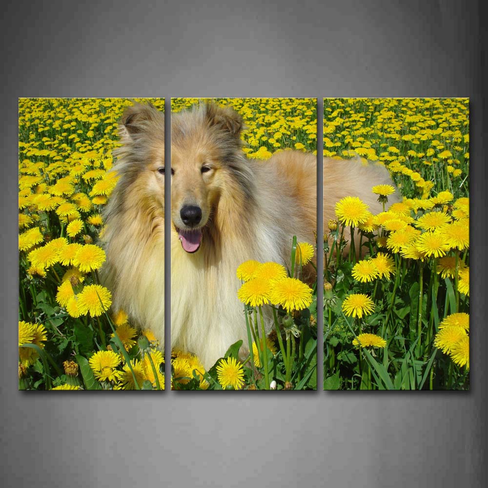 Yellow And White Dog Stand In Yellow Anthemy  Wall Art Painting Pictures Print On Canvas Animal The Picture For Home Modern Decoration 