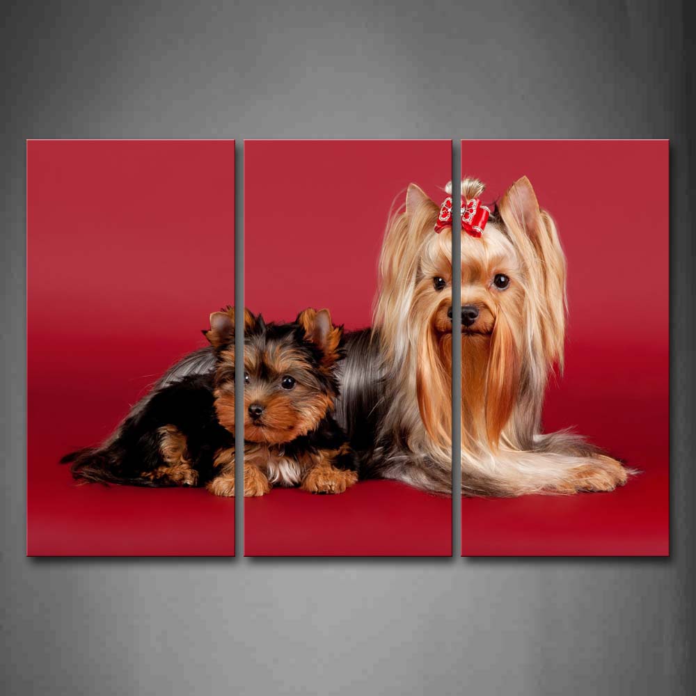 Red Two Dogs Sit In Pink Background Wall Art Painting The Picture Print On Canvas Animal Pictures For Home Decor Decoration Gift 