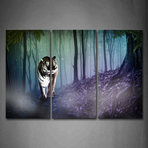 Artistic A Tiger Walk In Forest Wall Art Painting Pictures Print On Canvas Animal The Picture For Home Modern Decoration 