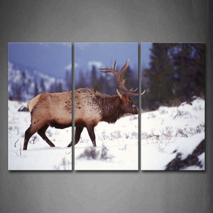 Elk Walk On Snowfield Trees Wall Art Painting The Picture Print On Canvas Animal Pictures For Home Decor Decoration Gift 