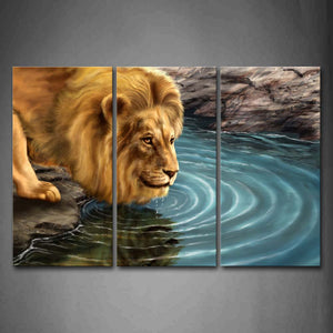 Lion Is Drinking At Pool Wall Art Painting Pictures Print On Canvas Animal The Picture For Home Modern Decoration 