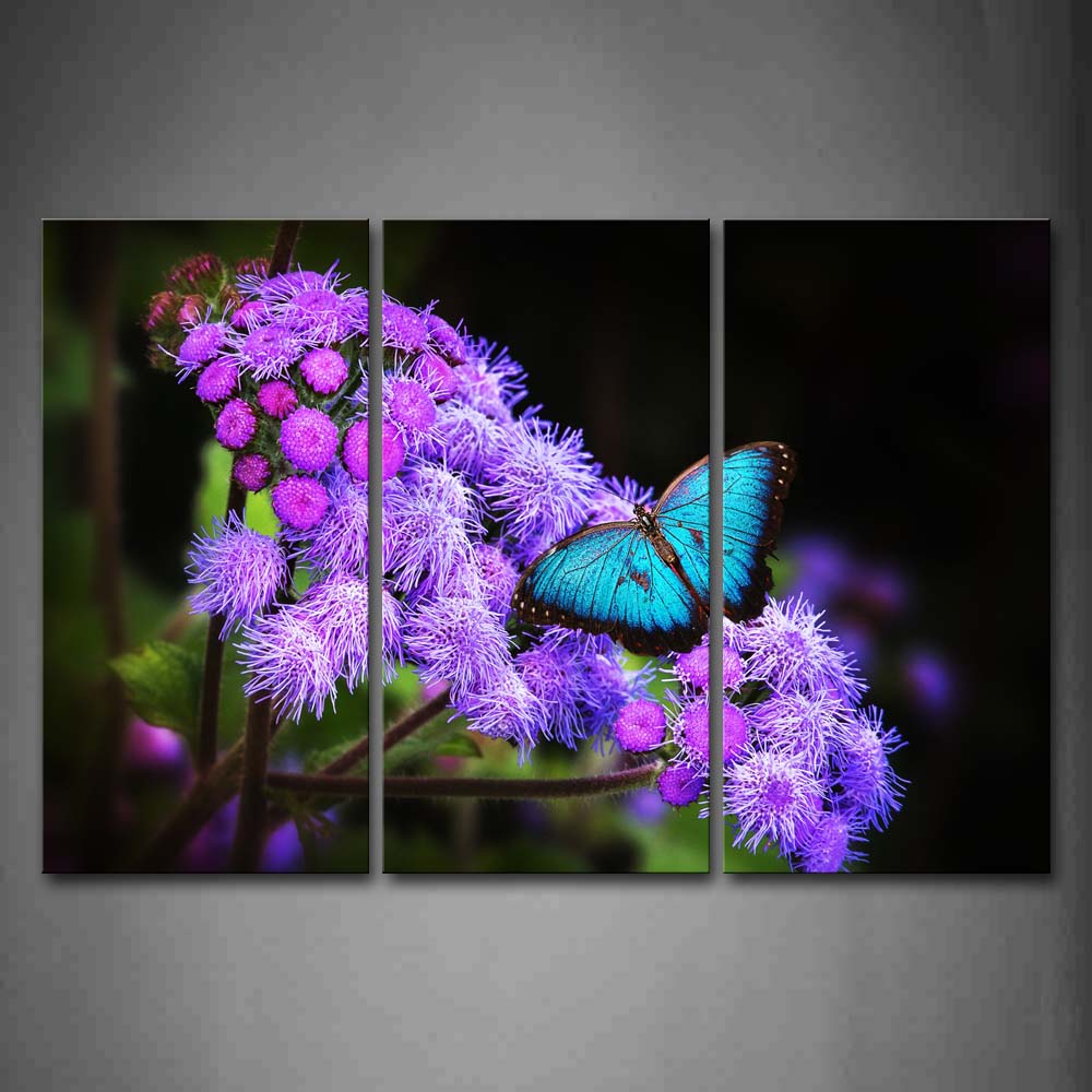 Blue Butterfly Stop On Purple Flower Wall Art Painting The Picture Print On Canvas Animal Pictures For Home Decor Decoration Gift 