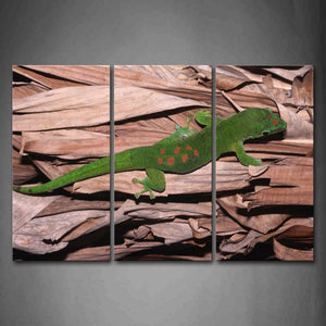 Green Gecko Crawl On Dry Leafs Wall Art Painting Pictures Print On Canvas Animal The Picture For Home Modern Decoration 