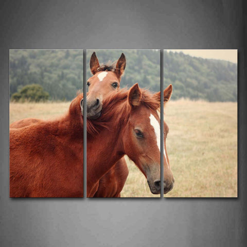 Two Yellow Horse Stand On Grassland  Wall Art Painting The Picture Print On Canvas Animal Pictures For Home Decor Decoration Gift 