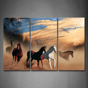 A Group Of Horses Are Running On Mud Land Like A Painting Wall Art Painting Pictures Print On Canvas Animal The Picture For Home Modern Decoration 