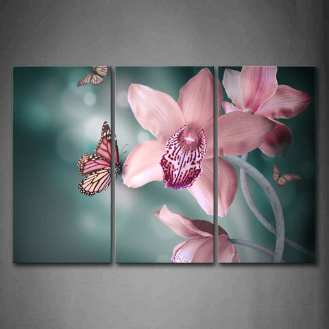 Pink Butterflys Fly Around Pink Flower Wall Art Painting The Picture Print On Canvas Animal Pictures For Home Decor Decoration Gift 