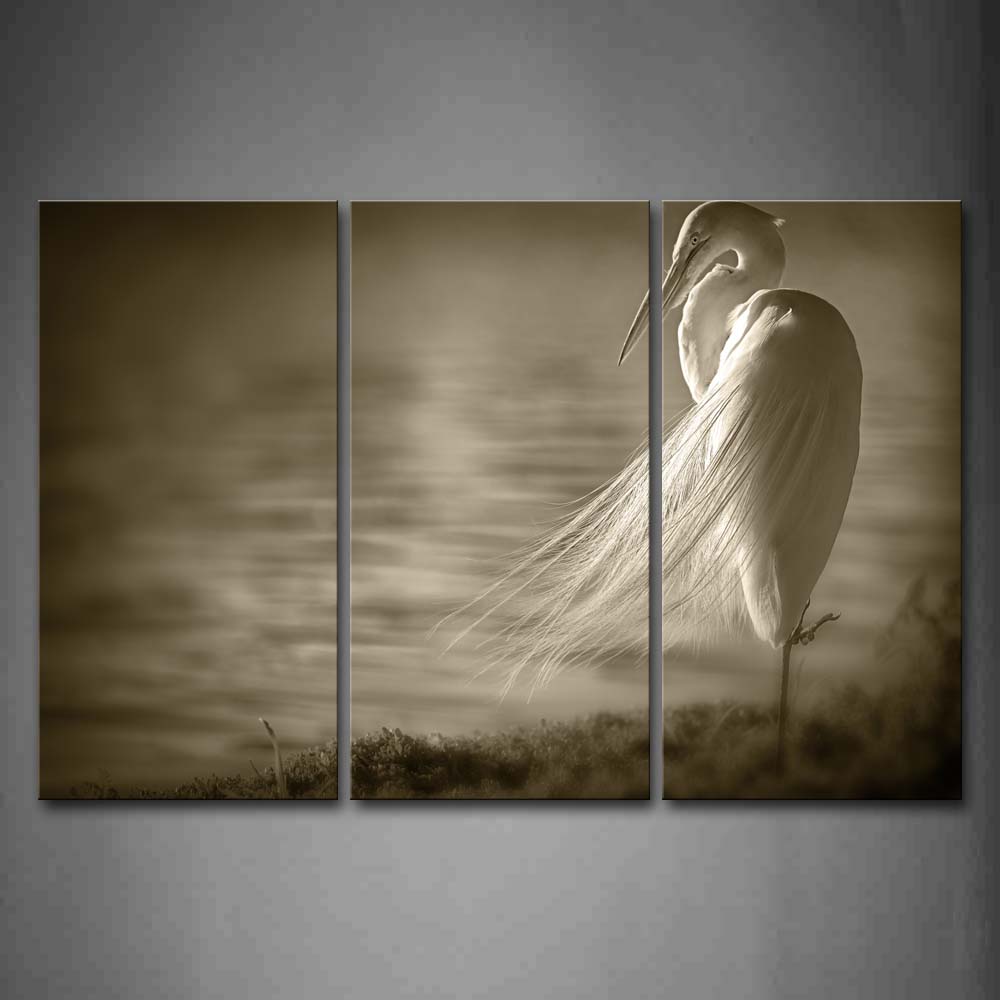 White Heron Stand On Lake Side Wall Art Painting Pictures Print On Canvas Animal The Picture For Home Modern Decoration 