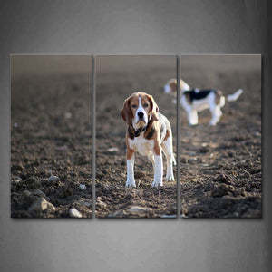 Two Beagles Stand On Mud Land Wall Art Painting The Picture Print On Canvas Animal Pictures For Home Decor Decoration Gift 