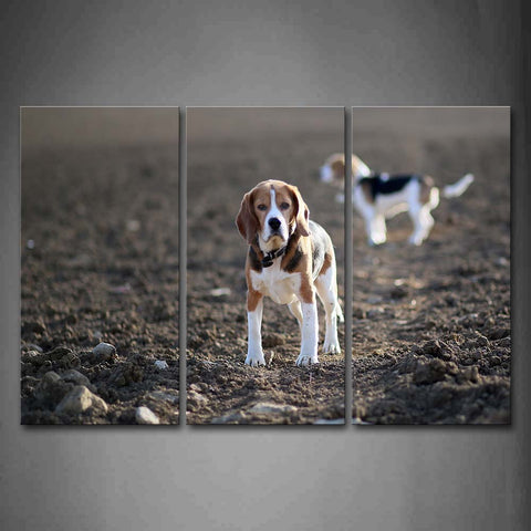 Two Beagles Stand On Mud Land Wall Art Painting The Picture Print On Canvas Animal Pictures For Home Decor Decoration Gift 